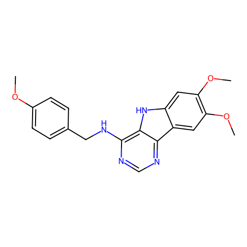 7,8-dimethoxy-N-[(4-methoxyphenyl)methyl]-5H-pyrimido[5,4-b]indol-4-amine structure