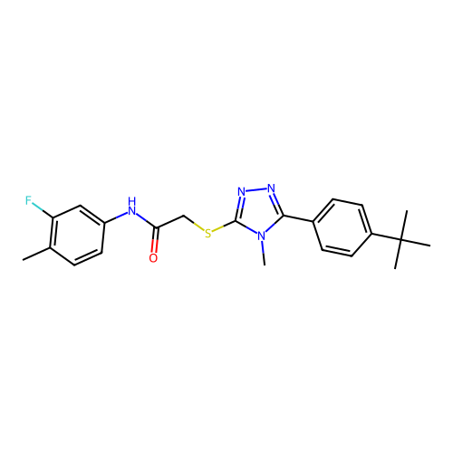 2-((5-(4-(tert-butyl)phenyl)-4-methyl-4H-1,2,4-triazol-3-yl)thio)-N-(3-fluoro-4-methylphenyl)acetamide structure