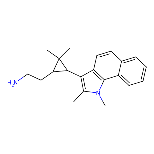 2-(3-(1,2-dimethyl-1H-benzo[g]indol-3-yl)-2,2-dimethylcyclopropyl)ethanamine structure