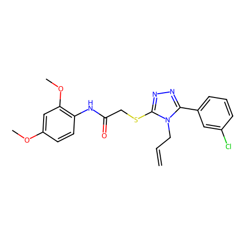 2-[[5-(3-chlorophenyl)-4-prop-2-enyl-1,2,4-triazol-3-yl]sulfanyl]-N-(2,4-dimethoxyphenyl)acetamide structure