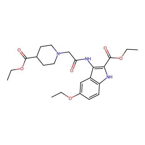 ethyl 5-ethoxy-3-({[4-(ethoxycarbonyl)piperidin-1-yl]acetyl}amino)-1H-indole-2-carboxylate structure