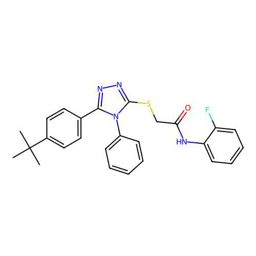 2-{[5-(4-tert-butylphenyl)-4-phenyl-4H-1,2,4-triazol-3-yl]sulfanyl}-N-(2-fluorophenyl)acetamide structure