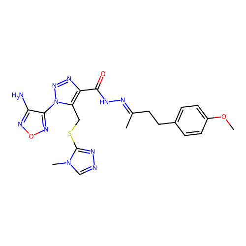 (E)-1-(4-amino-1,2,5-oxadiazol-3-yl)-N'-(4-(4-methoxyphenyl)butan-2-ylidene)-5-(((4-methyl-4H-1,2,4-triazol-3-yl)thio)methyl)-1H-1,2,3-triazole-4-carbohydrazide structure