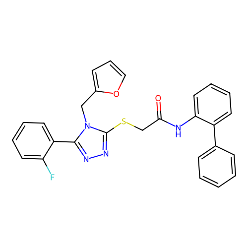 2-[[5-(2-fluorophenyl)-4-(2-furylmethyl)-1,2,4-triazol-3-yl]sulfanyl]-N-(2-phenylphenyl)acetamide structure
