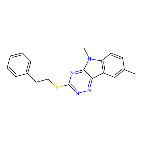 5,8-dimethyl-3-[(2-phenylethyl)sulfanyl]-5H-[1,2,4]triazino[5,6-b]indole structure
