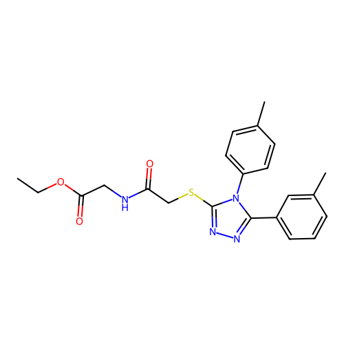 ethyl 2-(2-((5-(m-tolyl)-4-(p-tolyl)-4H-1,2,4-triazol-3-yl)thio)acetamido)acetate structure