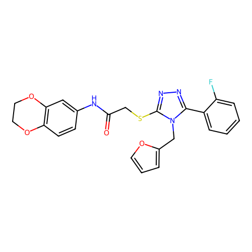 N-(2,3-dihydro-1,4-benzodioxin-6-yl)-2-{[5-(2-fluorophenyl)-4-(furan-2-ylmethyl)-4H-1,2,4-triazol-3-yl]sulfanyl}acetamide structure