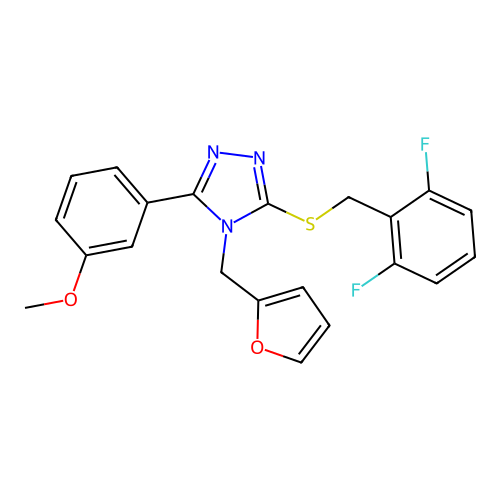 3-((2,6-difluorobenzyl)thio)-4-(furan-2-ylmethyl)-5-(3-methoxyphenyl)-4H-1,2,4-triazole structure
