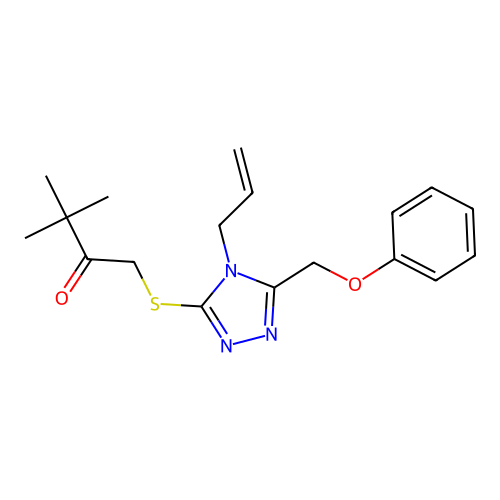 1-((4-allyl-5-(phenoxymethyl)-4H-1,2,4-triazol-3-yl)thio)-3,3-dimethylbutan-2-one structure