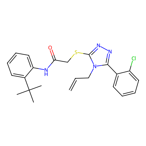 2-((4-allyl-5-(2-chlorophenyl)-4H-1,2,4-triazol-3-yl)thio)-N-(2-(tert-butyl)phenyl)acetamide structure