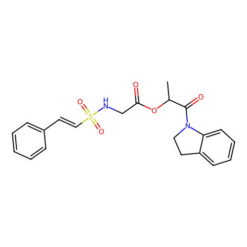 1-(2,3-dihydro-1H-indol-1-yl)-1-oxopropan-2-yl 2-(2-phenylethenesulfonamido)acetate structure