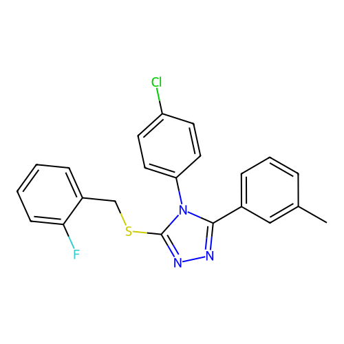 4-(4-chlorophenyl)-3-[(2-fluorophenyl)methylsulfanyl]-5-(3-methylphenyl)-1,2,4-triazole structure