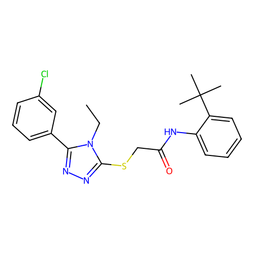 N-(2-tert-butylphenyl)-2-{[5-(3-chlorophenyl)-4-ethyl-4H-1,2,4-triazol-3-yl]sulfanyl}acetamide structure