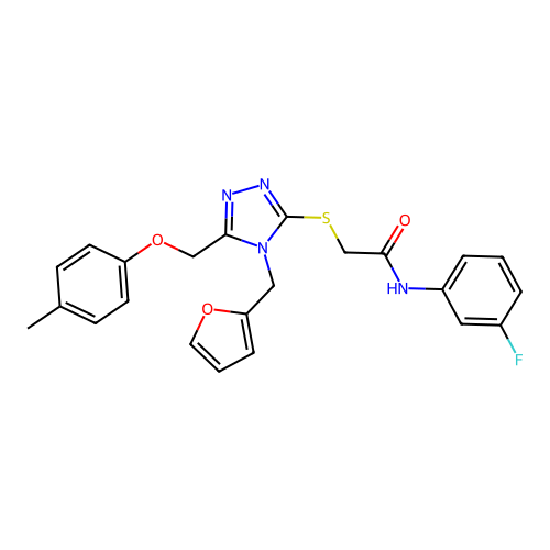 N-(3-fluorophenyl)-2-((4-(furan-2-ylmethyl)-5-((p-tolyloxy)methyl)-4H-1,2,4-triazol-3-yl)thio)acetamide structure