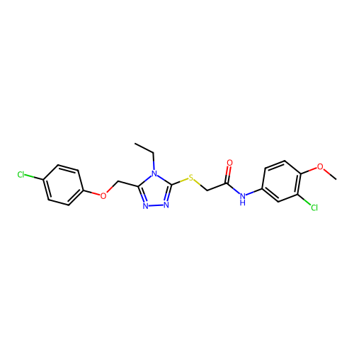 N-(3-chloro-4-methoxyphenyl)-2-({5-[(4-chlorophenoxy)methyl]-4-ethyl-4H-1,2,4-triazol-3-yl}sulfanyl)acetamide structure