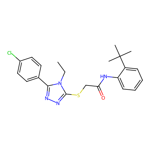 2-[[5-(4-chlorophenyl)-4-ethyl-1,2,4-triazol-3-yl]sulfanyl]-N-(2-tert-butylphenyl)acetamide structure