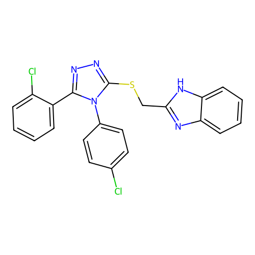 5-(benzimidazol-2-ylmethylthio)-3-(2-chlorophenyl)-4-(4-chlorophenyl)-1,2,4-tr iazole structure