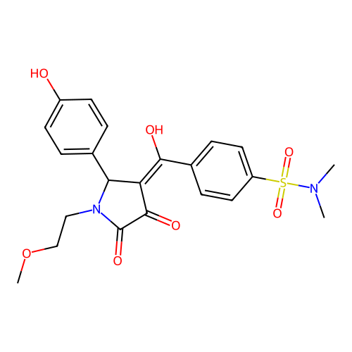 4-(4-hydroxy-2-(4-hydroxyphenyl)-1-(2-methoxyethyl)-5-oxo-2,5-dihydro-1H-pyrrole-3-carbonyl)-N,N-dimethylbenzenesulfonamide structure