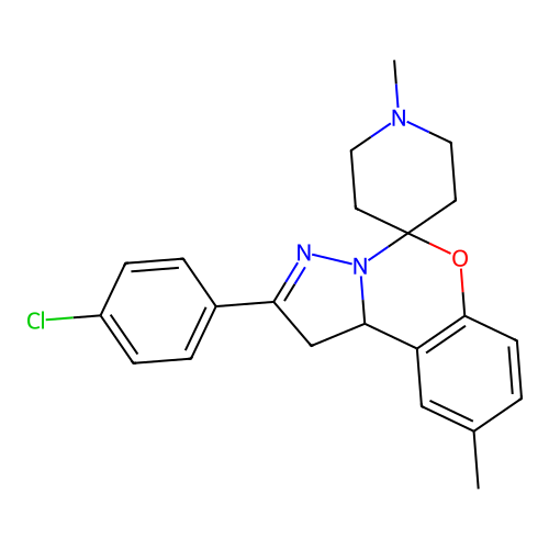 2'-(4-chlorophenyl)-1,9'-dimethyl-1',10b'-dihydrospiro[piperidine-4,5'-pyrazolo[1,5-c][1,3]benzoxazine] structure