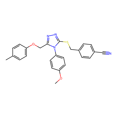 4-(((4-(4-methoxyphenyl)-5-((p-tolyloxy)methyl)-4H-1,2,4-triazol-3-yl)thio)methyl)benzonitrile structure