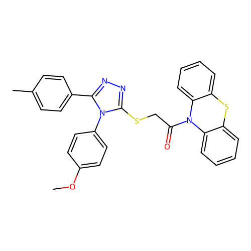 2-((4-(4-methoxyphenyl)-5-(p-tolyl)-4H-1,2,4-triazol-3-yl)thio)-1-(10H-phenothiazin-10-yl)ethanone structure