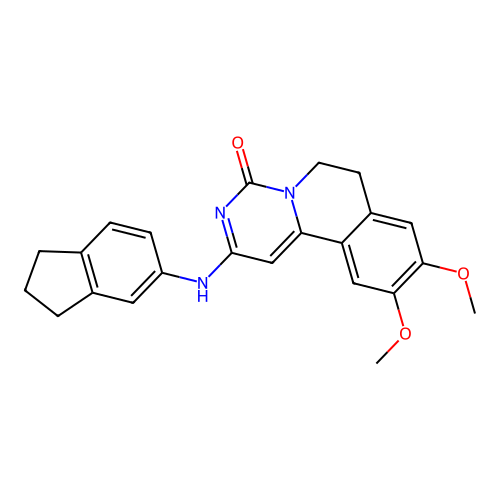 2-((2,3-dihydro-1H-inden-5-yl)amino)-9,10-dimethoxy-6,7-dihydro-4H-pyrimido[6,1-a]isoquinolin-4-one structure