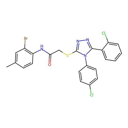 N-(2-bromo-4-methylphenyl)-2-{[5-(2-chlorophenyl)-4-(4-chlorophenyl)-4H-1,2,4-triazol-3-yl]sulfanyl}acetamide structure