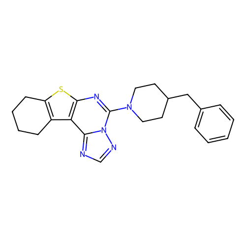 5-(4-benzylpiperidin-1-yl)-8,9,10,11-tetrahydro[1]benzothieno[3,2-e][1,2,4]triazolo[1,5-c]pyrimidine structure