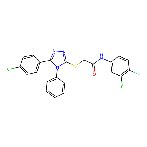 N-(3-chloro-4-fluorophenyl)-2-{[5-(4-chlorophenyl)-4-phenyl-4H-1,2,4-triazol-3-yl]sulfanyl}acetamide structure