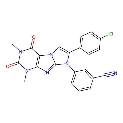 3-[7-(4-chlorophenyl)-2,4-dimethyl-1,3-dioxopurino[7,8-a]imidazol-6-yl]benzonitrile structure
