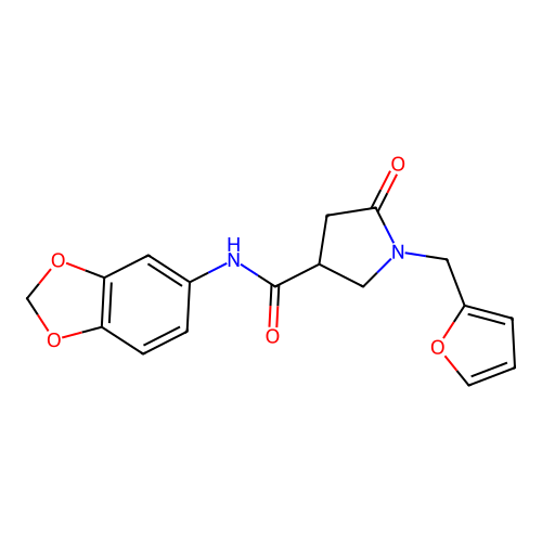 N-(1,3-benzodioxol-5-yl)-1-(furan-2-ylmethyl)-5-oxopyrrolidine-3-carboxamide structure