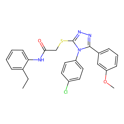 2-[[4-(4-chlorophenyl)-5-(3-methoxyphenyl)-1,2,4-triazol-3-yl]sulfanyl]-N-(2-ethylphenyl)acetamide structure
