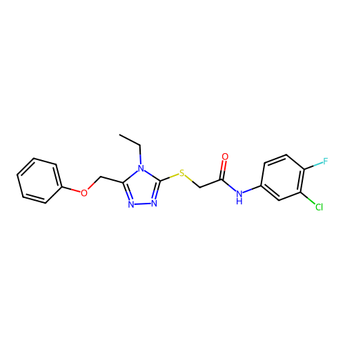 N-(3-chloro-4-fluorophenyl)-2-{[4-ethyl-5-(phenoxymethyl)-4H-1,2,4-triazol-3-yl]sulfanyl}acetamide structure