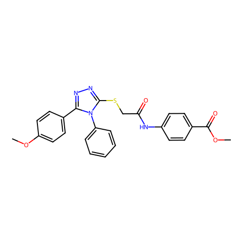 Methyl 4-[[2-[[5-(4-methoxyphenyl)-4-phenyl-1,2,4-triazol-3-yl]sulfanyl]acetyl]amino]benzoate structure