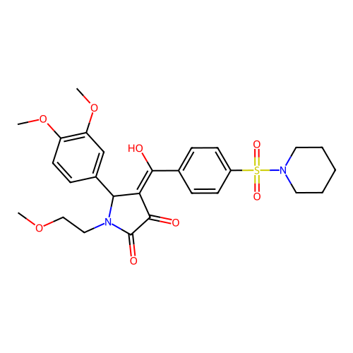 (4E)-5-(3,4-dimethoxyphenyl)-4-[hydroxy-(4-piperidin-1-ylsulfonylphenyl)methylidene]-1-(2-methoxyethyl)pyrrolidine-2,3-dione structure