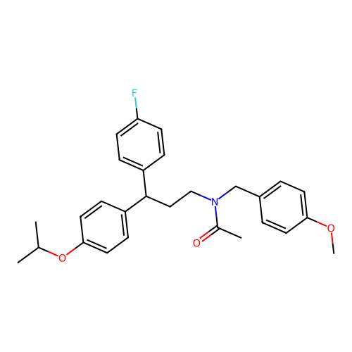 N-(3-(4-fluorophenyl)-3-(4-isopropoxyphenyl)propyl)-N-(4-methoxybenzyl)acetamide structure