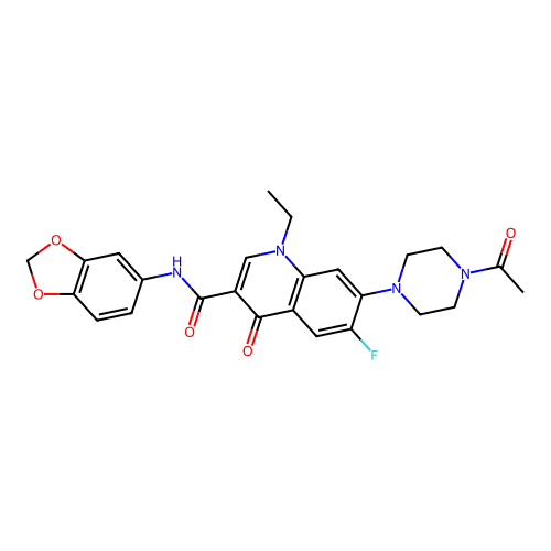 7-(4-acetylpiperazin-1-yl)-N-(benzo[d][1,3]dioxol-5-yl)-1-ethyl-6-fluoro-4-oxo-1,4-dihydroquinoline-3-carboxamide structure