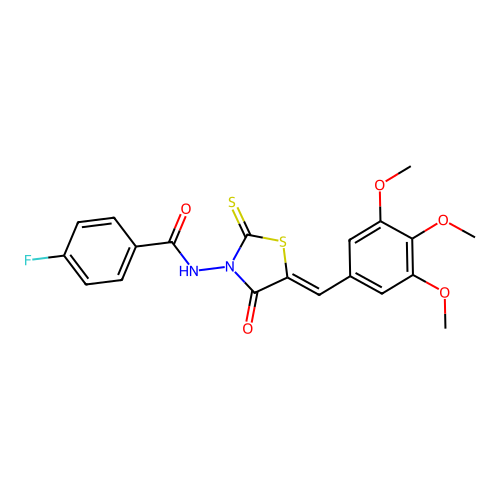 (Z)-4-fluoro-N-(4-oxo-2-thioxo-5-(3,4,5-trimethoxybenzylidene)thiazolidin-3-yl)benzamide structure