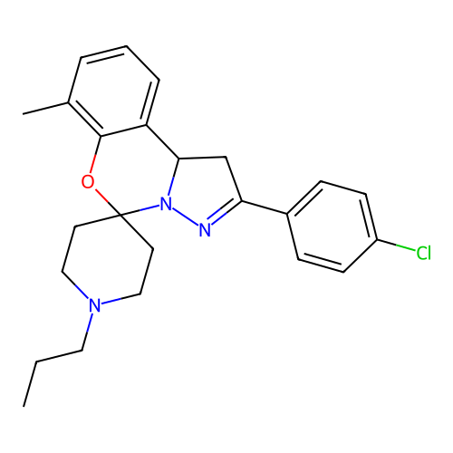 2'-(4-chlorophenyl)-7'-methyl-1-propyl-1',10b'-dihydrospiro[piperidine-4,5'-pyrazolo[1,5-c][1,3]benzoxazine] structure