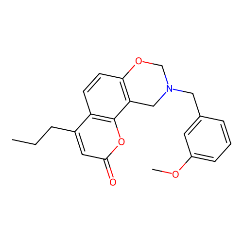 9-(3-methoxybenzyl)-4-propyl-9,10-dihydro-2H,8H-chromeno[8,7-e][1,3]oxazin-2-one structure