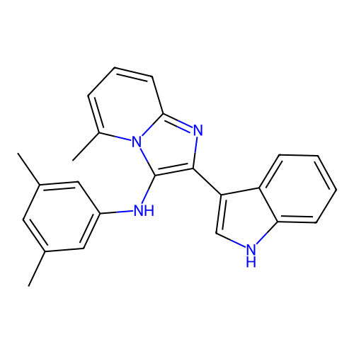 N-(3,5-dimethylphenyl)-2-(1H-indol-3-yl)-5-methylimidazo[1,2-a]pyridin-3-amine structure