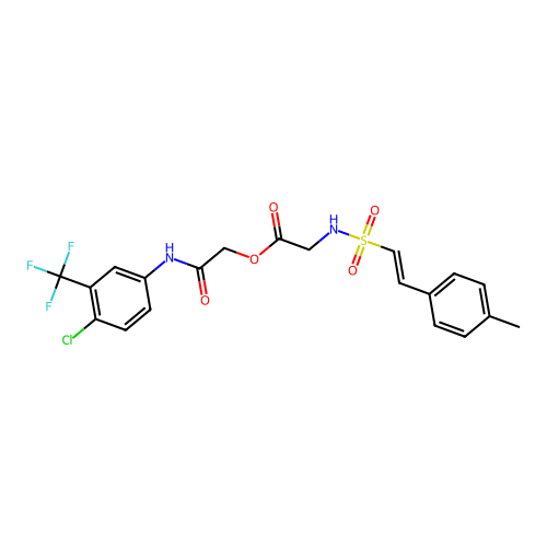 {[4-chloro-3-(trifluoromethyl)phenyl]carbamoyl}methyl 2-[2-(4-methylphenyl)ethenesulfonamido]acetate structure
