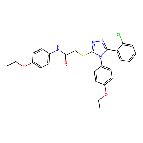 2-[[5-(2-chlorophenyl)-4-(4-ethoxyphenyl)-1,2,4-triazol-3-yl]sulfanyl]-N-(4-ethoxyphenyl)acetamide structure