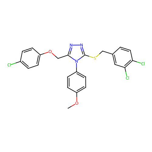 1-({5-[(3,4-dichlorophenyl)methylthio]-4-(4-methoxyphenyl)(1,2,4-triazol-3-yl) }methoxy)-4-chlorobenzene structure