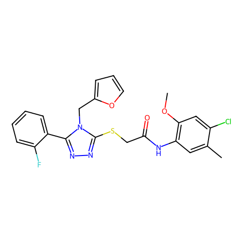N-(4-chloro-2-methoxy-5-methylphenyl)-2-{[5-(2-fluorophenyl)-4-(furan-2-ylmethyl)-4H-1,2,4-triazol-3-yl]sulfanyl}acetamide structure