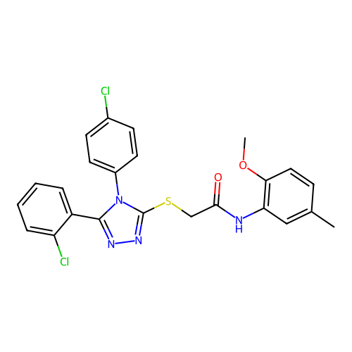 2-{[5-(2-chlorophenyl)-4-(4-chlorophenyl)-4H-1,2,4-triazol-3-yl]sulfanyl}-N-(2-methoxy-5-methylphenyl)acetamide structure