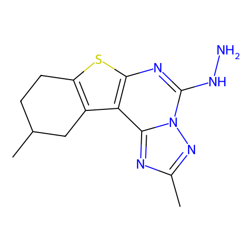 5-hydrazinyl-2,10-dimethyl-8,9,10,11-tetrahydro[1]benzothieno[3,2-e][1,2,4]triazolo[1,5-c]pyrimidine structure