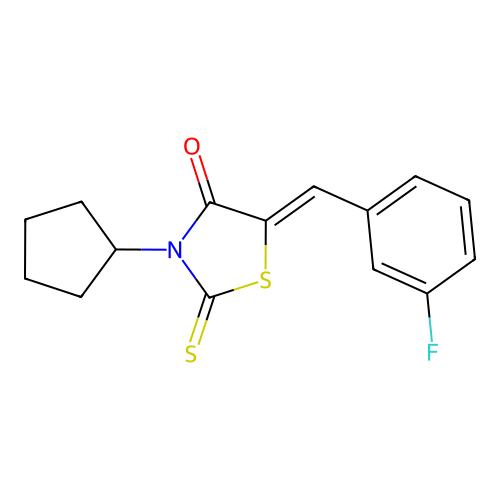 3-Cyclopentyl-5-[(3-fluorophenyl)methylene]-2-thioxo-1,3-thiazolidin-4-one structure