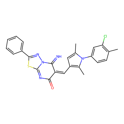 (E)-6-((1-(3-chloro-4-methylphenyl)-2,5-dimethyl-1H-pyrrol-3-yl)methylene)-5-imino-2-phenyl-5H-[1,3,4]thiadiazolo[3,2-a]pyrimidin-7(6H)-one structure