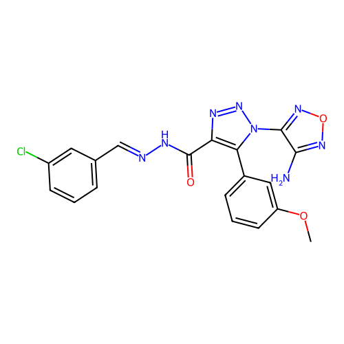 (E)-1-(4-amino-1,2,5-oxadiazol-3-yl)-N'-(3-chlorobenzylidene)-5-(3-methoxyphenyl)-1H-1,2,3-triazole-4-carbohydrazide structure